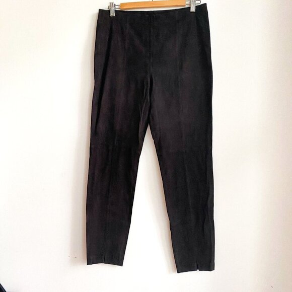 St .John Deep Espresso Brown Suede Ankle Lenght High Rise Leggings Trousers 10 - Picture 2 of 10